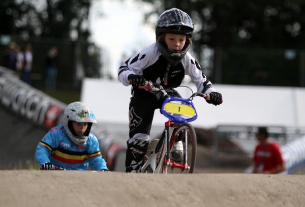 Lachlan Stevens-McNabb on the way to victory in the BMX World Championships in Copenhagen today